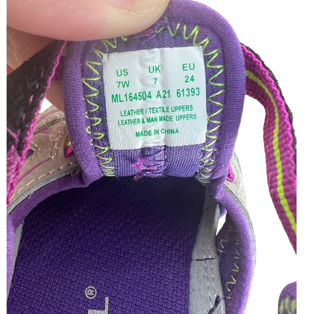 Merrell Hydro Kids Sport Sandals Grey Purple Neon Lime Green ML164504 Size 7W
